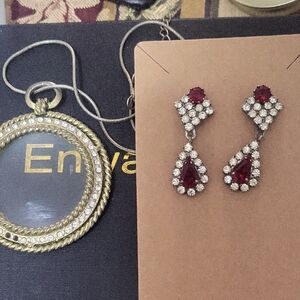 Elegant Gold and Garnet Crystal Earrings Steampunk Vintage Magnifying gl…​